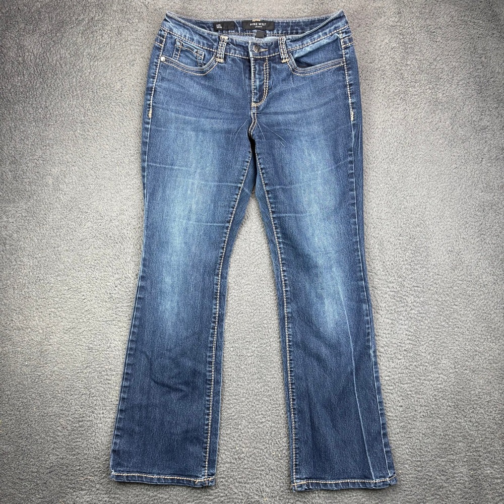 Nine West Jeans Womens 10/30 Blue Dark Wash Bootcut Embellished Pocket Y2K Denim